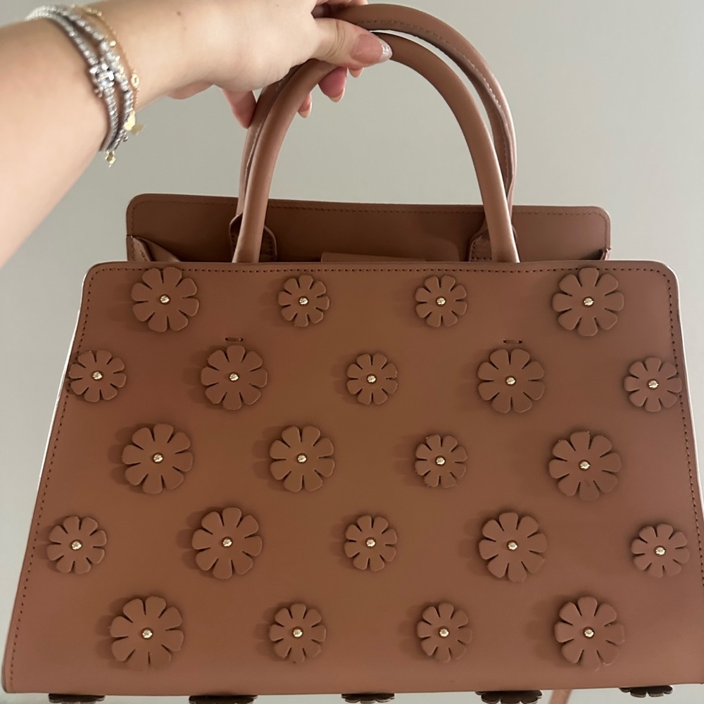 Floral Embellished Tan Handbag - Picture 1 of 7